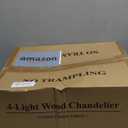 Vintage Milk Glass Pendant Light, Mid Century Wood Chandelier with Rustic Farmhouse Design, 4-Light Hanging Fixture for Kitchen Island, Dining Room, Bedroom Stairwell