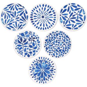 AD Set of 6 Coasters for Drinks Absorbing Round Ceramic Stone Coaster with Cork Base,Tabletop Protection Mat for Mugs and Cups,Office,Kitchen (Indigo Blue with Holder)