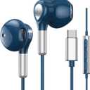 USB C Headphones for Samsung Galaxy S24 S23 Ultra S22 S21 FE S20 A54 A53 USB C Earphones with Mic Volume Control Wired Earbuds USB Type C Headphones for iPhone 16 15 Pro Max Plus iPad Pro Pixel 8 7 6a (Blue)