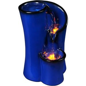 Indoor Water Fountain Imitation Ceramics Appearance Tabletop Relaxation Desktop Waterfall w/ 3 Reflective led, 9.8 Inch Tall (Blue)