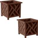Lattice Design Outdoor Planter Box 2-Pack - 14.75 Square 13 Tall Brown Decorative Plant Pots for Front Porch Decor - Flower Pots Outdoor Planters for Porch Patio or Garden Decor by Pure Garden, Pack of 2