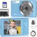 Digital Camera, FHD 4K Digital Camera with 64GB SD Card, 44MP Digital Point and Shoot Camera, 16X Digital Zoom, Anti Shake, 3-LED Fill Lights, Compact Camera for Kids Teen Boys Girls, Blue