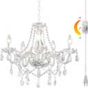 HOXIYA DIMMABLE Plug-in Glass Chandelier 5 Light Crystal, White Hanging Pendant Light Fixture with Cord, Classic Vintage K9 Crystals Beads for Girls' Room Dining Area Kitchen Island PRE-Wired