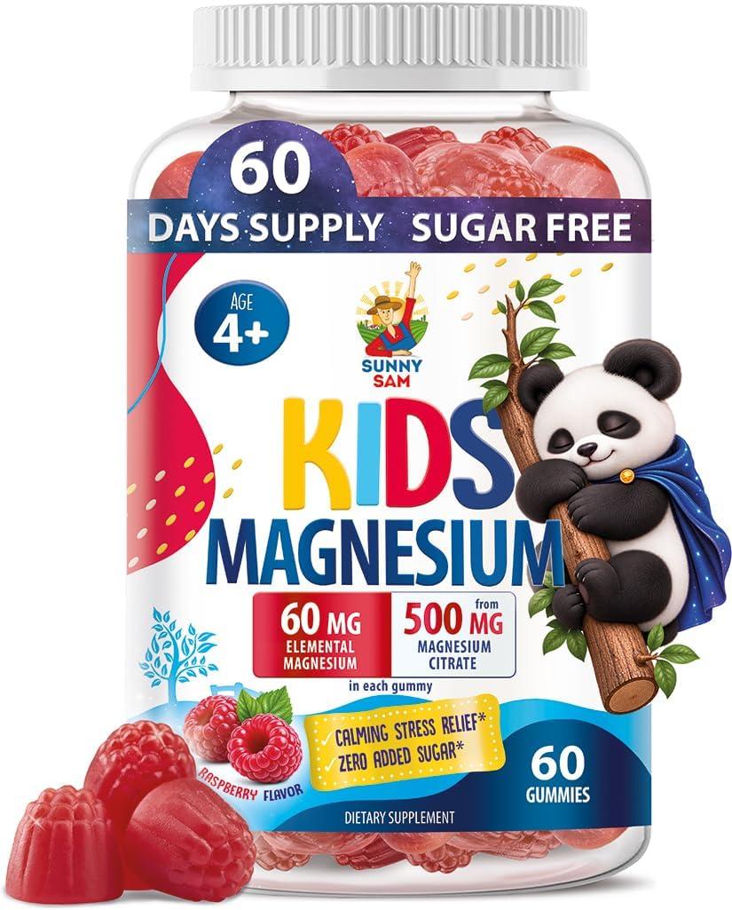 Sugar-Free Magnesium Gummies for Kids & Teens - 500mg Calm Magnesium Citrate - Chewable Magnesium Gummy Supplement for Sleep, Mood & Muscle Support - Magnesium Citrate for Children - 60 Days Supply
