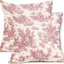 aportt French Country Pillow Covers Set of 2 22x22 Inch Vintage Toile Pink Beige Cotton Linen Polyester Decorative Throw Pillow Case Cushion Cover for Bedroom Sofa Living Room Couch Chair Office