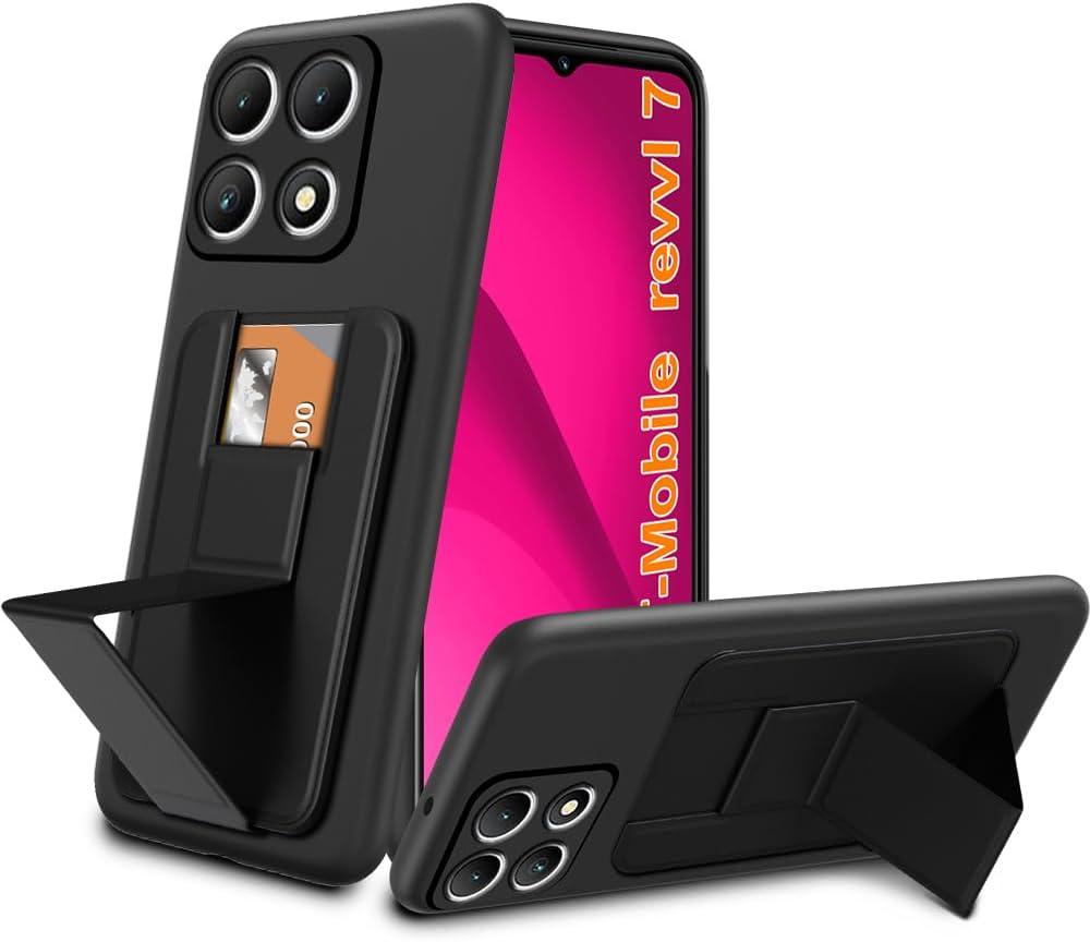 Case for T-Mobile Revvl 7 5G Phone Case, Card Holder/Slots Folding Kickstand/Stand Wallet Silicone Protective Cover Case for T-Mobile Revvl 7 5G 2024 - Black