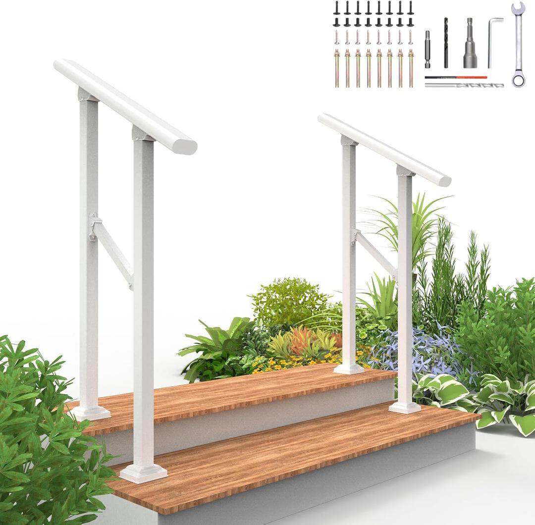 2 Pack 2 Step Hand Rails for Outdoor Steps,Railings for Outdoor Steps,Wrought Iron Railing kit for Garden Garage Porch Railing & Deck Hand Railr Easy to Install