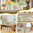Easter Decorations Wooden Sign for Home, Farmhouse Rustic Easter Table Decor Cute Bunny with Balloon for Tiered Tray Tabletop Happy Spring Indoor Outdoor Party Decoration