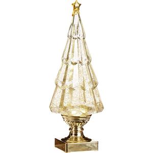 Sparkle Goldtone Christmas Tree Lighted 13.75 inch Acrylic Decorative Tabletop Figurine