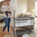 Bedside Bassinet for Baby, Sturdy 3 in 1 Bedside Sleeper with Mattress & Wheels, Height Adjustable, Breathable Mesh, Storage Basket, Easy to Assemble for Newborn, Grey