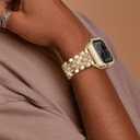 Bling Band Compatible with Apple Watch Bands 40mm for Women, Diamond Jewelry Replacement Metal Wristband Strap Shiny Bracelet with Crystal Protector Casefor iWatch Series SE/6/5/4 Gold
