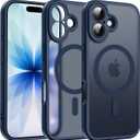 Elzzi Magnetic for iPhone 17 Case (Compatible with MagSafe)(with Camera Lens Protection) Slim Translucent Matte Shockproof with Anti-Fingerprint Phone Case,Mist Blue