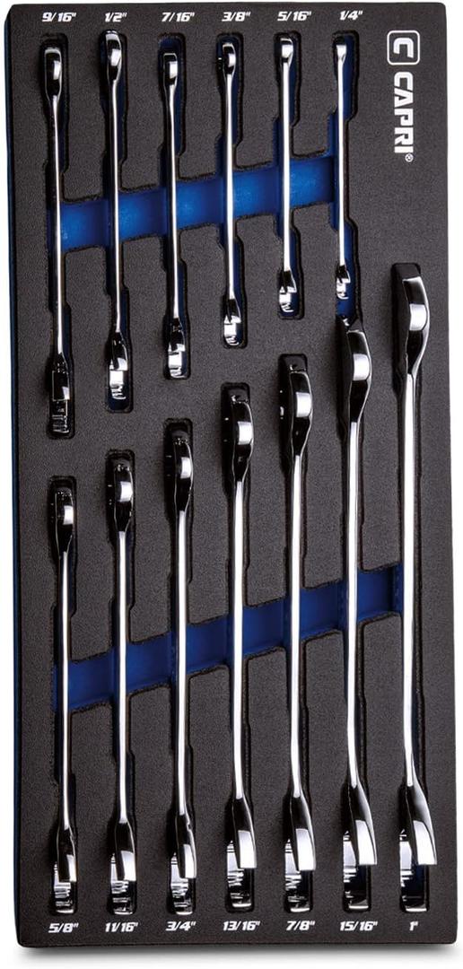 Capri Tools Angle Open End Wrench Set, 30 and 60 angles, 1/4 to 1 in. SAE, 13-Piece with Mechanic' Tray