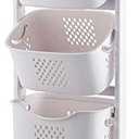 Manskskim Bathroom Laundry Basket 3 Layer Clothes Storage Basket Household Kitchen Shelf Fruit Stand Bathroom Simple Storage Shelf with Wheels, 17.3 x 13 x 43.3 inches