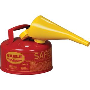 Eagle 1 Gallon Type I Red Safety Gas Can for Gasoline with Flame Arrester, Self-Closing Lid, and F-15 Funnel, Made in the USA, Galvanized Steel Flammable Storage Can, UI10FS