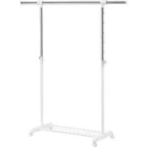 LiaMeE Adjustable Clothing Rack for Hanging Clothes, Heavy Duty Garment Rack with WheelsFree Standing Rolling Clothes Rack with Shelf & Grid, Easy Assembly Standard Rod, White & Chrome