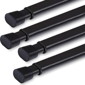 4 Pack Tension Rod Oval Spring Tension Curtain Rod Adjustable 36 to 60 Inches Small Short Black Tension Rods No Drilling Spring Loaded Curtain Rods For Doors and Windows, 36-60 Inch, Black