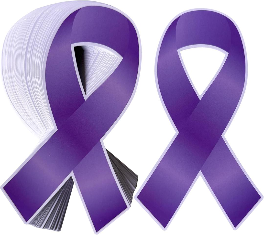 Purple Ribbon Paper Card Cutouts Awareness Donation Cutouts for Alzheimer's, Domestic Abuse, Epilepsy, Pancreatic Cancer and Other Causes (150, Purple, Medium)