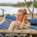 SUNCREAT Double Portable Rope Hammock with Stand Included, Outdoor Two Person Hammock with Polyester Pad, Navy