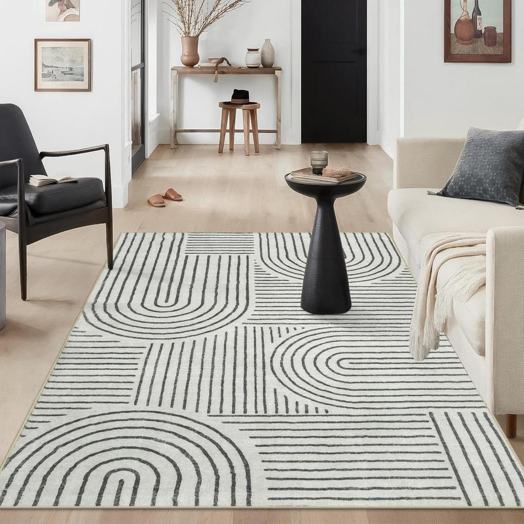 Lahome Abstract Bedroom Rug, Soft 4x6 Rug Ultra-Thin Washable Area Rugs for Living Room, Modern Black Rug Non-Slip Throw Carpet for Entryway Office Kitchen(4'x6',Black) (Grey/Beige)