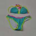 TASHEHE Women's Colorful String Bikini Set Sexy Triangle Two Piece Neon Bikini Swimsuit Color Block Halter Bathing Suit,M