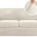 H.VERSAILTEX Real Velvet Plush 3 Piece Stretch Sofa Covers Couch Covers for 2 Cushion Couch Sofa Slipcovers Width Up to 90 Inch Feature Thick Soft Stay in Place (Large Sofa, Ivory)