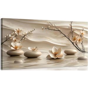 FEACFQKJ Zen Canvas Wall Art White Lotus Wall Decor Print Artwork Lotus Flowers Bloom Stones Spa Painting Pictures for yoga meditation room decoration 20x40in