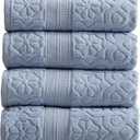 Springtree Home 100% Cotton Bath Towel Set of 4 | Floral Textured Design | Super Soft & Absorbent with Quick-Dry Fibers | 4 Bath Towels | Oeko-TEX Standard 100 Cotton | Maplewood Collection