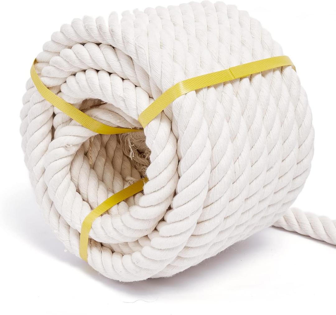 Natural Cotton Craft Rope 1 Inch x 50 Feet, 4-Strand Twisted Cotton Ropes, Natural Thick White Soft Rope Cord for Sports, Decoration, Pet Toys, DIY Crafts, Indoor & Outdoor Use