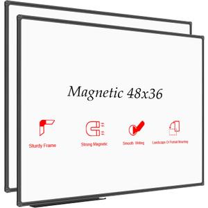 JILoffice Magnetic Whiteboard/White Board, Dry Erase Board 48 x 36 Inch, 2 Pack, Black Aluminum Frame Wall Mounted Board for Office Home and School