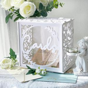OurWarm Wedding Card Box for Reception, PVC Gift Card Box Holder with Slot and Acrylic Window, White Wedding Envelope Money Card Box for Baby Shower Birthday Graduation Party Decorations