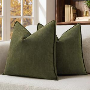 MIULEE Pack of 2 Olive Green Decorative Pillow Covers 20x20 Inch Soft Chenille Luxurious Couch Throw Pillows Farmhouse Cushion Covers with Elegant Design for Sofa Bedroom Living Room Home Decor