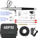 Gocheer Airbrush Kit with Air Compressor, 48 PSI High Pressure Air Brush Non-Clogging with 0.2/0.3/0.5mm Nozzle/Cleaning Sets, Ideal for Painting, Modeling, Cake Decor, Makeup (Black, 48 PSI)