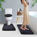 Bathroom Rugs Sets 3 Piece with Adjustable Toilet Seat Cover 17.5"x 15" Machine Washable Bath Rug Set with TPR Non Slip Rubber Backing Solid Bath Mat Set for Luxury Bathroom Decoration