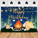 Sensfun Camping Birthday Backdrop Campfire Happy Camper Birthday Decorations Forest S'Mores Camping Adventure Birthday Party Photography Background Vinyl Cake Table Banner Supplies 7x5ft Multi