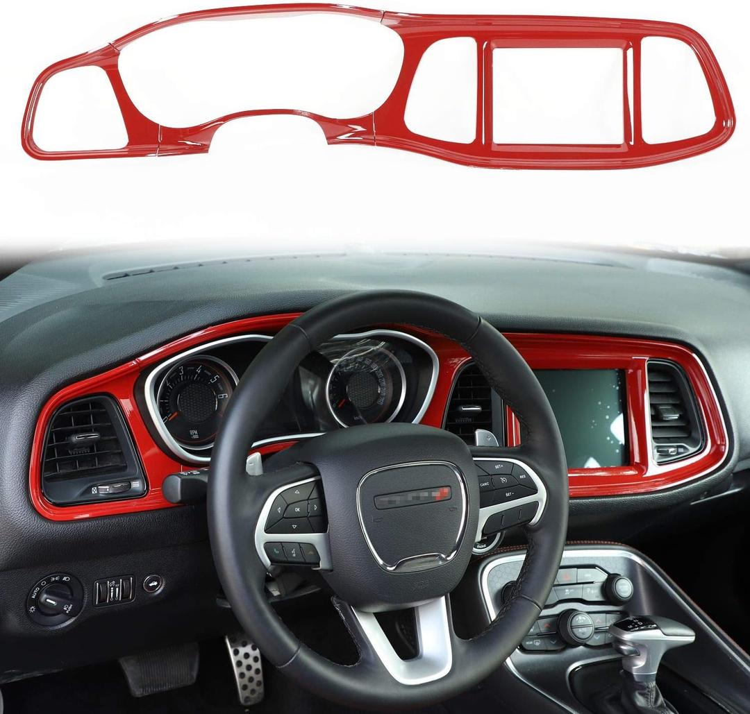 Voodonala for Challenger Center Consoles Dash Board Protecter Cover Trim for 2015-2024+ Dodge Challenger Interior Accessories, ABS Red, 4pcs