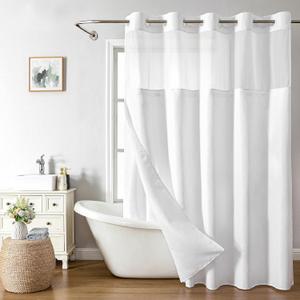 Long No Hooks Needed Linen Textured Shower Curtain with Snap-in Fabric Liner Set,White Hotel Luxury Decor Shower Curtains for Bathroom,Waterproof & Washable, 71Wx80H