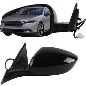 Dasbecan Side Rear View Mirror Black Compatible with 2023-2026 Honda Accord Power Heated Blind Spot Manual Folding HD Glass Lens Driver Left Mirror Assembly Replace#7625830AA11 HO1320356(7pin)
