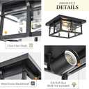 Farmhouse Ceiling Light Fixture Black 2-Light with Clear Glass, Square Flush Mount Ceiling Light for Hallway Kitchen Bedroom Porch