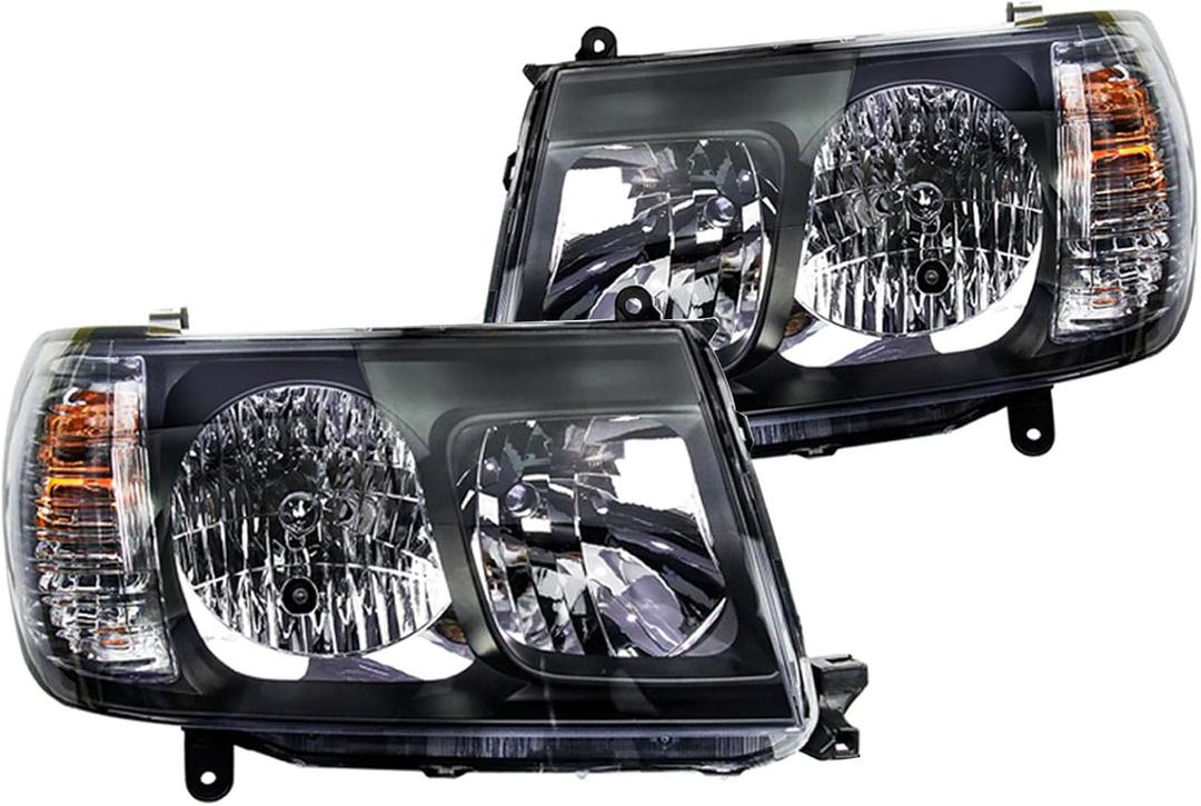 Halogen Headlight Assemblies Compatible with1998-2005 Toyota LandCruiser FJ100 LC100 105 series Black Headlights Left+Right Side Headlamp 81059-60042 81019-60042 Without bulbs