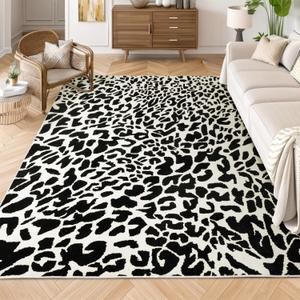 YIHOUSE Leopard Rug for Living Room, 5x7 Black and White Cute Cheetah Print Rug Modern Washable Ultra-Thin Animal Printed Rugs for Bedroom, Girls Boys Dorm Room Nursery Room, Playroom