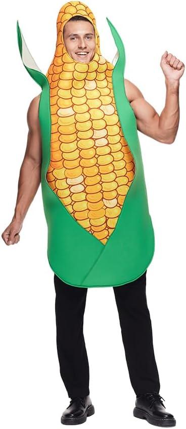 EraSpooky Adult Corn Cob Costume Funny Halloween Vegetable Fancy Dress for Men Women