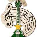 CHOANG Christmas Electric Guitar Ornament for Tree - 2 Layer Wooden Music Ornament with Notes & Treble Clef - Unique Musician Gift, Rock Music Christmas Decor, Guitar Player Xmas Decoration Pack of 2