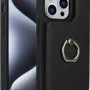 Lipvina for iPhone 15 Pro Case with Card Holder for Women,iPhone 15 Pro Phone Case with Strap,Crossbody Lanyard,RFID Blocking,Ring Stand,Snap Clasp,Cute Wallet Case 6.1 inch(Black)