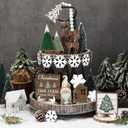 20 Pcs Neutral Sage Green Christmas Tiered Tray Decor Set Farmhouse Rustic Snowflake Xmas Tree Wood Table Centerpiece Decoration Tabletop Sign for Winter Home Kitchen Festival