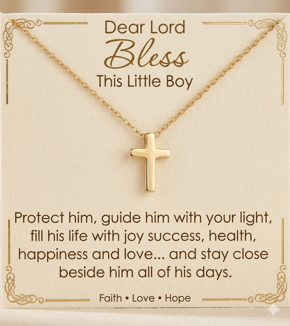 Gold Cross Necklace as Easter Baptism Gifts Boys, Cross Chian for Boys Stainless Steel Crosss Necklaces, Baptism Confirmation 1st Communion Gift for Boy