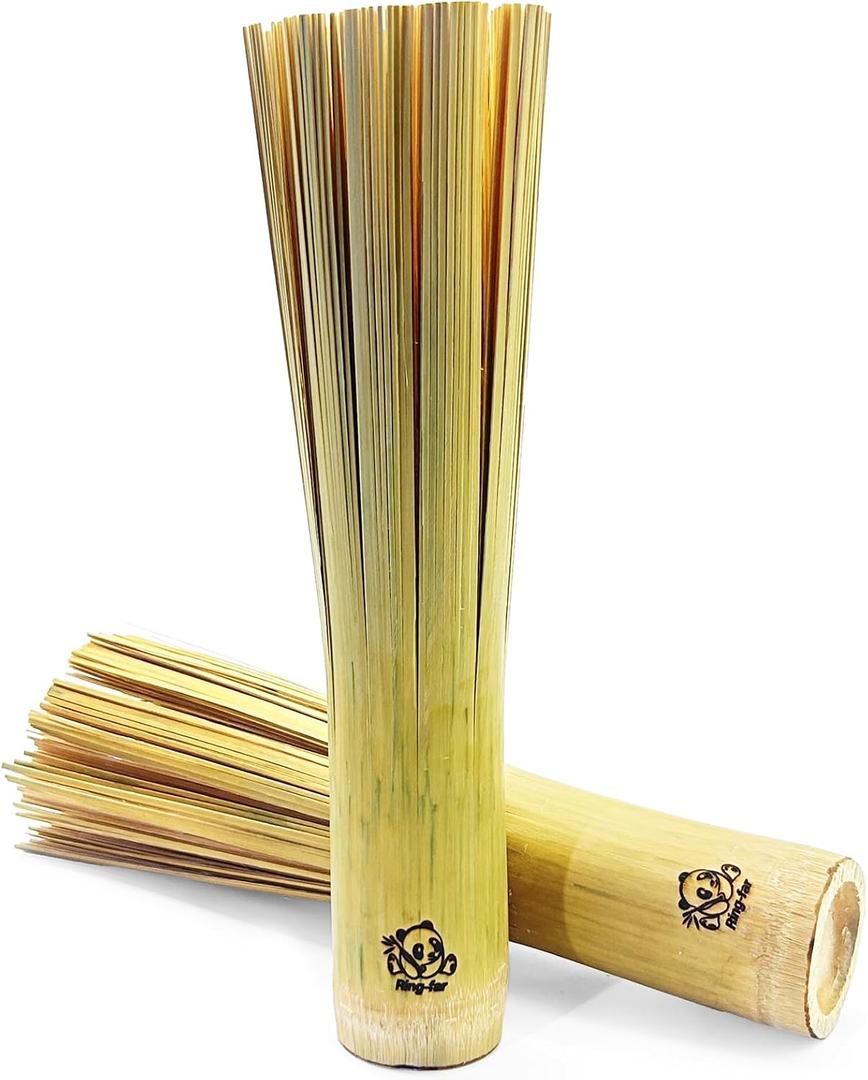 Bamboo Wok Brush 2 Pack Handmade Natural Scrubbers for Carbon Steel & Cast Iron, 100% Bamboo, No Metal, Eco-Friendly Kitchen Cleaning Brushes for Woks, Pans, Dishes, Teapots(for All Pots)