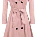 Zeagoo Women's Trench Coats Double-Breasted Long Coat with Belt (Large, Light Pink)