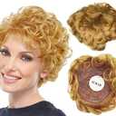 6" Natural Fluffy Strawberry Blonde Short Curly Human Hair Topper,Women Toupee Clip in Wavy Topper Human Hair Wig Wiglets Hairpieces for Thinning Hair (27#)