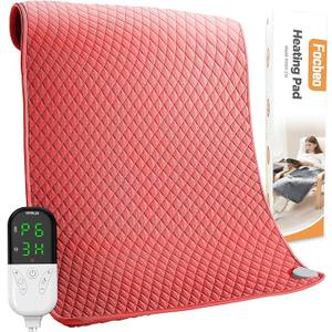 King Size Heating Pad for Back Pain 32"x24" Extra Large Electric Heating Pad for Period Cramps Relief & Body Neck Shoulder Auto Shut Off Heat Pad Temperature Settings Machine Washable Red